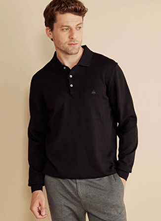 Brooks Brothers Polo Yaka Standart Siyah Erkek Kazak BBFW25MKL003