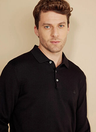 Brooks Brothers Polo Yaka Standart Siyah Erkek Kazak BBFW25MKL003