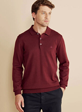 Brooks Brothers Polo Yaka Standart Bordo Erkek Kazak BBFW25MKL003