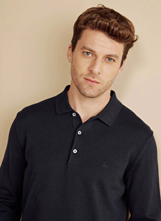 Brooks Brothers Polo Yaka Standart Lacivert Erkek Kazak BBFW25MKL003