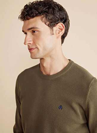 Brooks Brothers Bisiklet Yaka Standart Haki Erkek Kazak BBFW25MKL001