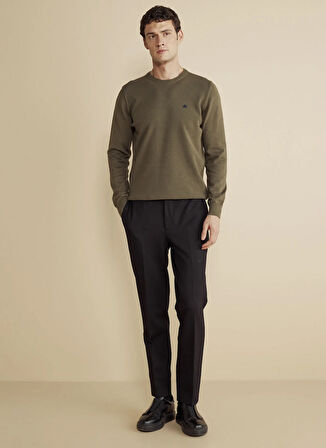 Brooks Brothers Bisiklet Yaka Standart Haki Erkek Kazak BBFW25MKL001