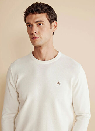 Brooks Brothers Bisiklet Yaka Standart Ekru Erkek Kazak BBFW25MKL001