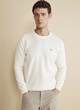 Brooks Brothers Bisiklet Yaka Standart Ekru Erkek Kazak BBFW25MKL001