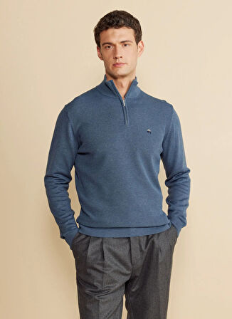 Brooks Brothers Bato Yaka Standart Mavi Melanj Erkek Kazak BBFW25MKL002