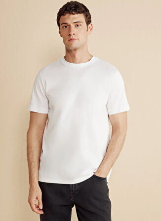 Brooks Brothers Bisiklet Yaka Beyaz Erkek T-Shirt BBFW25MTS005