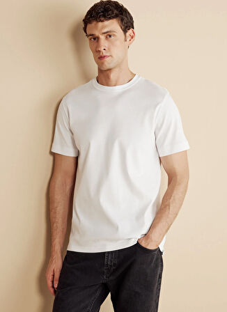 Brooks Brothers Bisiklet Yaka Beyaz Erkek T-Shirt BBFW25MTS005