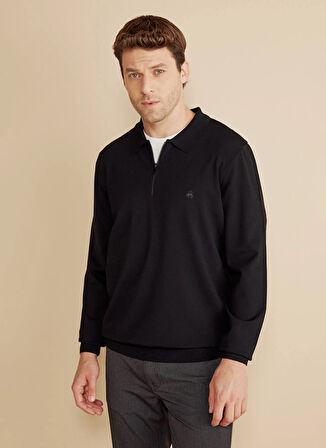 Brooks Brothers Polo Yaka Standart Siyah Erkek Kazak BBFW25MKL007