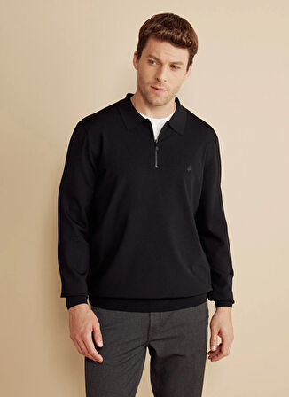 Brooks Brothers Polo Yaka Standart Siyah Erkek Kazak BBFW25MKL007