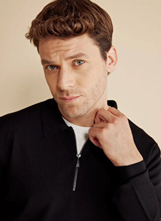 Brooks Brothers Polo Yaka Standart Siyah Erkek Kazak BBFW25MKL007