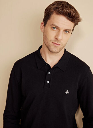 Brooks Brothers Polo Yaka Standart Siyah Erkek Kazak BBFW25MKL009