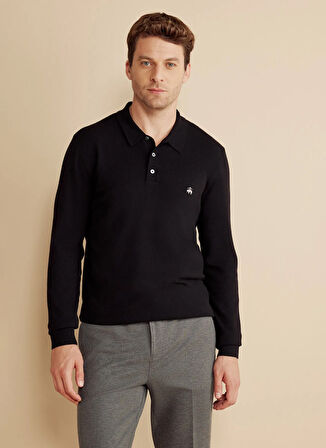 Brooks Brothers Polo Yaka Standart Siyah Erkek Kazak BBFW25MKL009