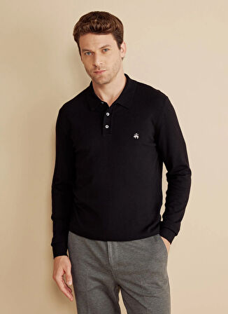 Brooks Brothers Polo Yaka Standart Siyah Erkek Kazak BBFW25MKL009