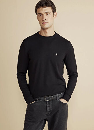 Brooks Brothers Bisiklet Yaka Standart Siyah Erkek Kazak BBFW25MKL010