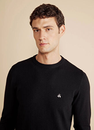 Brooks Brothers Bisiklet Yaka Standart Siyah Erkek Kazak BBFW25MKL010