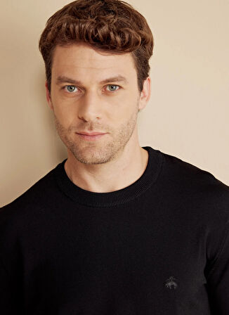 Brooks Brothers Bisiklet Yaka Standart Siyah Erkek Kazak BBFW25MKL014