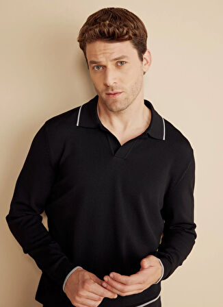 Brooks Brothers Polo Yaka Standart Siyah Erkek Kazak BBFW25MKL022