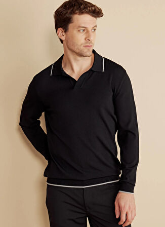 Brooks Brothers Polo Yaka Standart Siyah Erkek Kazak BBFW25MKL022