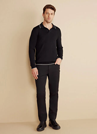 Brooks Brothers Polo Yaka Standart Siyah Erkek Kazak BBFW25MKL022