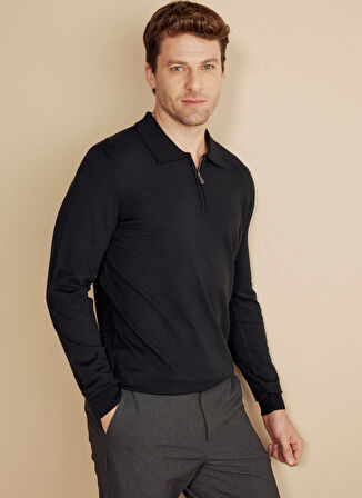 Brooks Brothers Polo Yaka Standart Siyah Erkek Kazak BBFW25MKL023