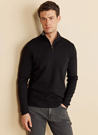 Brooks Brothers Bato Yaka Standart Siyah Erkek Kazak BBFW25MKL024