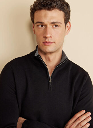 Brooks Brothers Bato Yaka Standart Siyah Erkek Kazak BBFW25MKL024