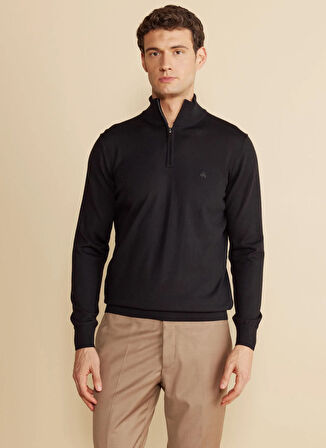 Brooks Brothers Bato Yaka Standart Siyah Erkek Kazak BBFW25MKL028