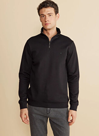 Brooks Brothers Bato Yaka Siyah Erkek Sweatshırt BBFW25MSW002