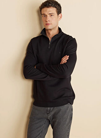 Brooks Brothers Bato Yaka Siyah Erkek Sweatshırt BBFW25MSW002