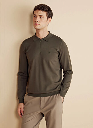 Brooks Brothers Polo Yaka Standart Haki Erkek Kazak BBFW25MKL007