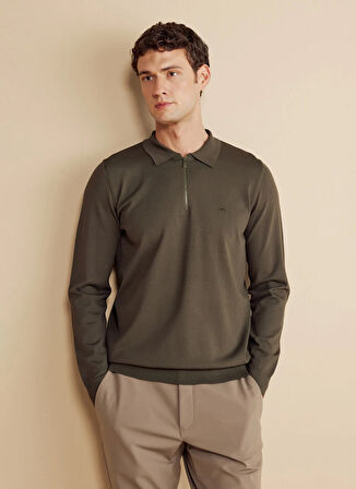 Brooks Brothers Polo Yaka Standart Haki Erkek Kazak BBFW25MKL007