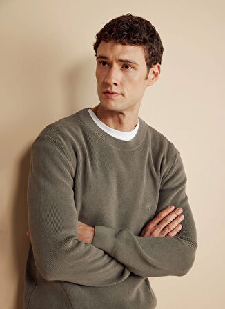 Brooks Brothers Bisiklet Yaka Standart Haki Erkek Kazak BBFW25MKL013