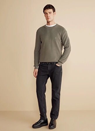 Brooks Brothers Bisiklet Yaka Standart Haki Erkek Kazak BBFW25MKL013