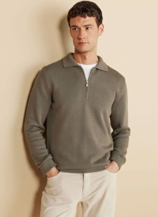 Brooks Brothers Polo Yaka Standart Haki Erkek Kazak BBFW25MKL033