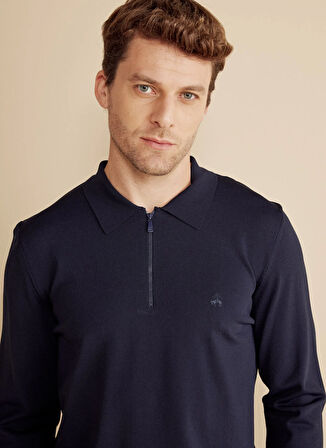 Brooks Brothers Polo Yaka Standart Lacivert Erkek Kazak BBFW25MKL007
