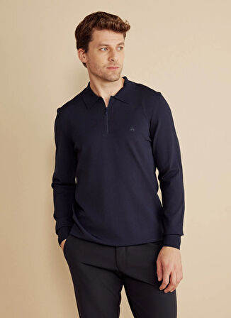 Brooks Brothers Polo Yaka Standart Lacivert Erkek Kazak BBFW25MKL007