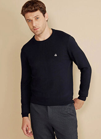 Brooks Brothers Bisiklet Yaka Standart Lacivert Erkek Kazak BBFW25MKL010