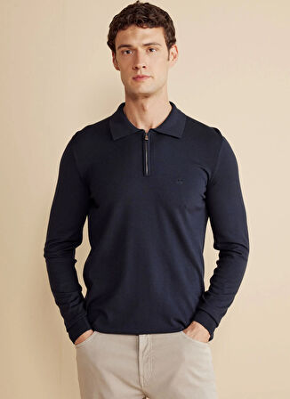 Brooks Brothers Polo Yaka Standart Lacivert Erkek Kazak BBFW25MKL023
