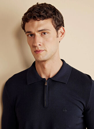 Brooks Brothers Polo Yaka Standart Lacivert Erkek Kazak BBFW25MKL023