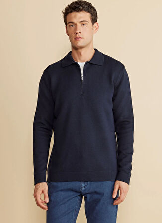 Brooks Brothers Polo Yaka Standart Lacivert Erkek Kazak BBFW25MKL033