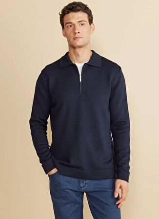 Brooks Brothers Polo Yaka Standart Lacivert Erkek Kazak BBFW25MKL033