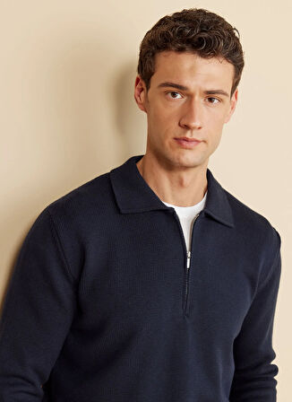 Brooks Brothers Polo Yaka Standart Lacivert Erkek Kazak BBFW25MKL033