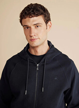 Brooks Brothers Kapüşon Yaka Lacivert Erkek Sweatshırt BBFW25MSW001