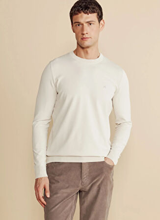 Brooks Brothers Bisiklet Yaka Standart Bej Erkek Kazak BBFW25MKL014