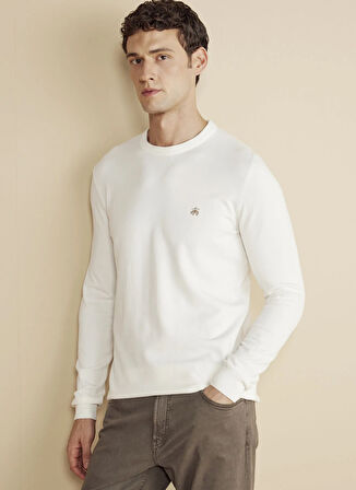 Brooks Brothers Bisiklet Yaka Standart Ekru Erkek Kazak BBFW25MKL010