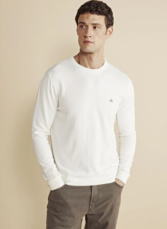 Brooks Brothers Bisiklet Yaka Standart Ekru Erkek Kazak BBFW25MKL010