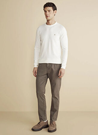 Brooks Brothers Bisiklet Yaka Standart Ekru Erkek Kazak BBFW25MKL010