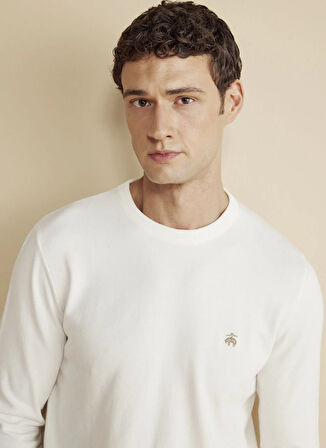 Brooks Brothers Bisiklet Yaka Standart Ekru Erkek Kazak BBFW25MKL010