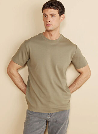 Brooks Brothers Bisiklet Yaka Açık Haki Erkek T-Shirt BBFW25MTS004