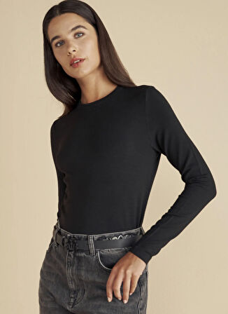 Brooks Brothers Bisiklet Yaka Siyah Kadın Bluz Bisiklet Yaka Örme Yün Bluz